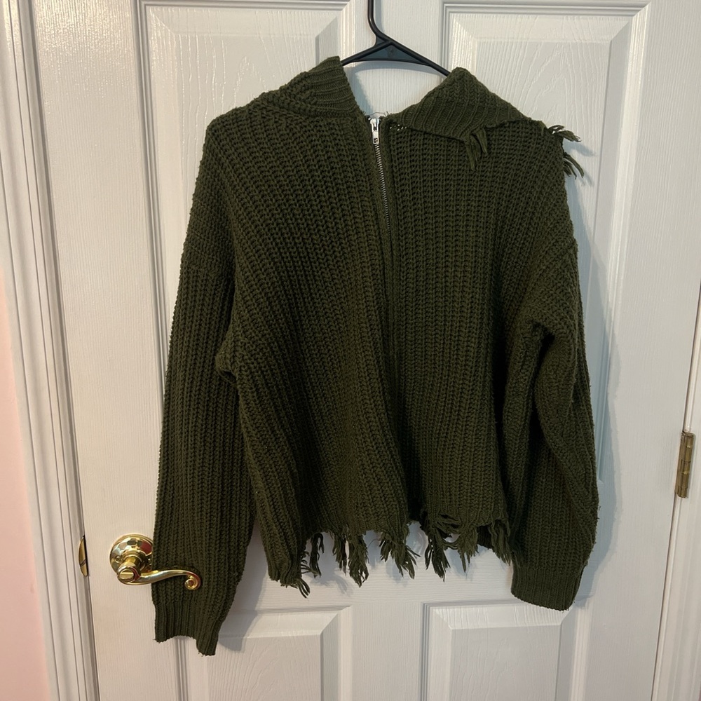 Cozy Olive Green Knit Hoodie